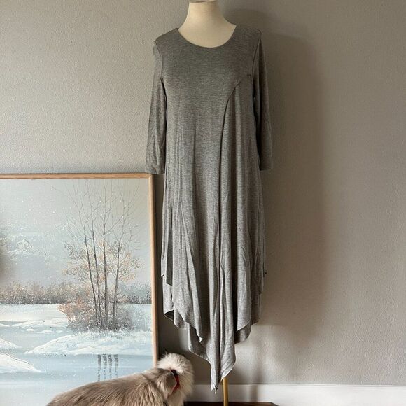 Soft Surroundings Alexandra Stretchy Jersey Knit L/S Maxi Dress heather grey sm - Picture 2 of 8